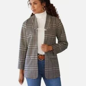 Soft Surroundings SZ XS St. James Brown Plaid Open Front Blazer $160